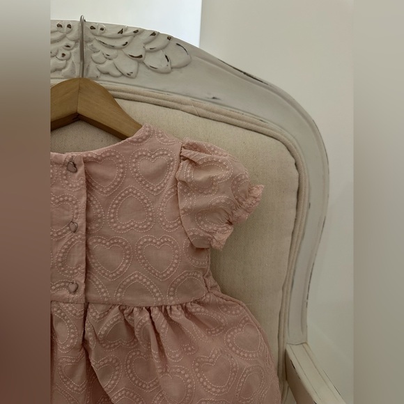 🦢 24 Mth Dusty Rose Embroidered Heart Baby Dress with White Trim 3 Piece Set NWT - Picture 8 of 13